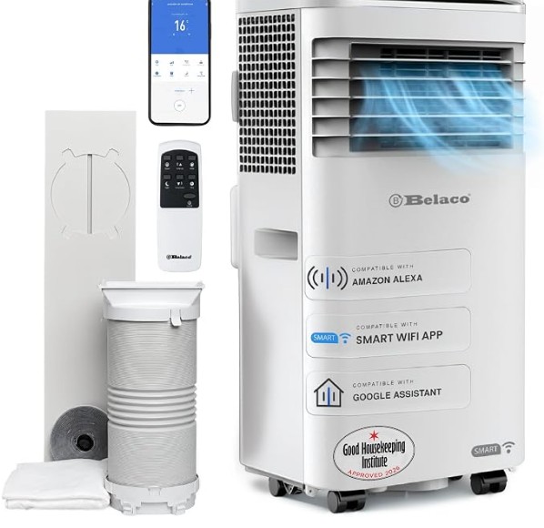 Belaco 9000 BTU Air Conditioning Unit – Smart WiFi Connectivity | 3-in-1 Portable Air Conditioner with Cooling, Fan & Dehumidifier, Window Kit Included, Good Housekeeping Institute Approved
